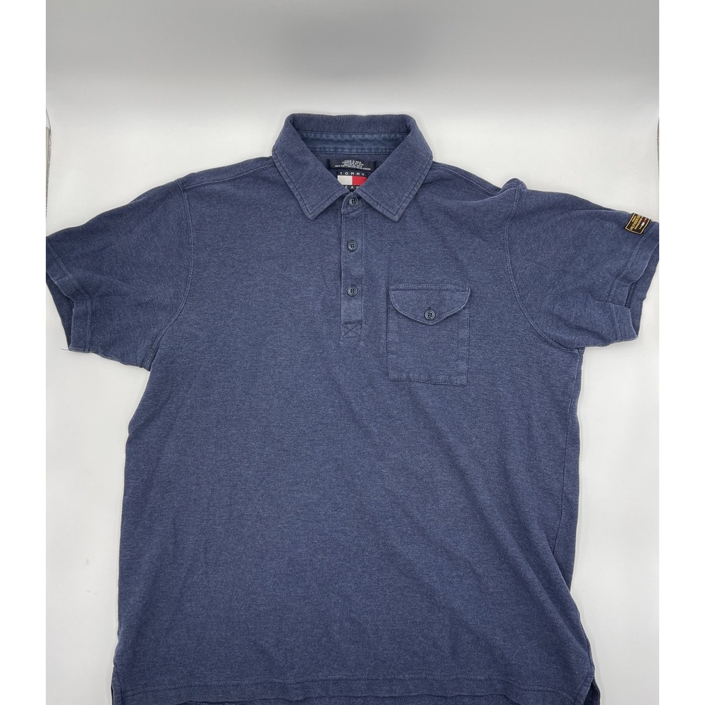 Tommy Hilfiger Denim Polo Shirt Men's L Short Sleeve Navy Blue‎ #C356